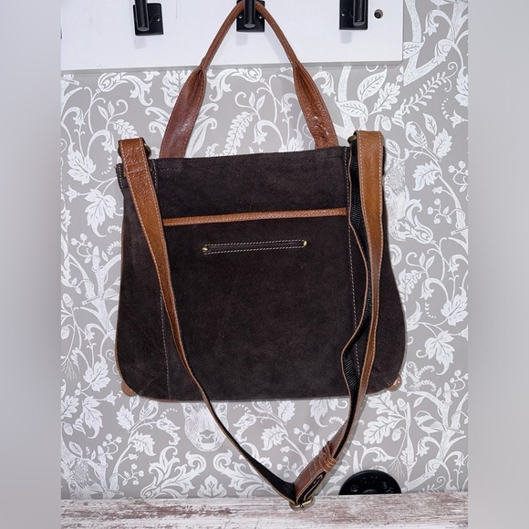 Sophia Visconti Purse Brown Suede And Patent Leather Brown Pink/ white lining - Picture 2 of 7